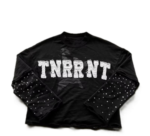 เสื้อยืดผู้ชายแบบสั่งทำพิเศษ ล้างสีแบบแอซิดวอช ผ้าฝ้าย 100% ตกแต่งด้วยงานปักลายเพชรแบบแพทช์เวิร์ค ทรงครอปบ็อกซี่สองชั้น - Product Image 5