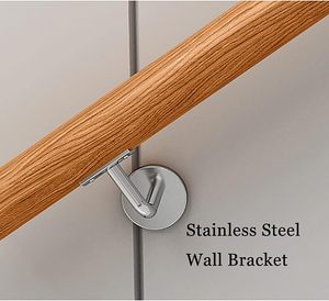 Wooden Round Handrail <b>Wall</b> <b>Mounted</b> Stair <b>Railings</b> For Indoor Outdoor Staircase Safety Support - Product Image 3