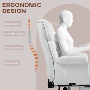 Sedia da Ufficio Direzionale Reclinabile in Pelle PU con Supporto Lombare Ergonomico e Base Girevole in Nylon Bianco - Product Image 4
