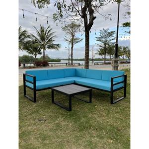 Juego de sofás seccionales para exteriores en forma de L con cojines y mesa de centro Colección de muebles de jardín - Product Image 1