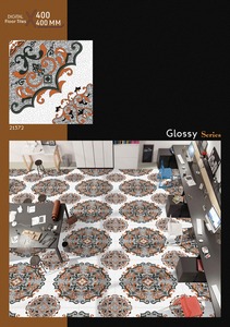 Carreaux de sol en céramique brillants 400x400mm, motif floral vintage, carreaux décoratifs, série brillante 400x400mm, carreaux en céramique marocains - Product Image 3