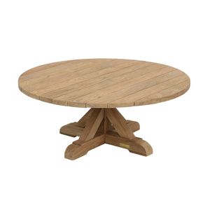 Mesa de Centro Redonda de Madera de Teca Sólida Hecha a Mano, Acabado Natural Rústico, Fabricante de Muebles Sostenibles de Indonesia - Product Image 1