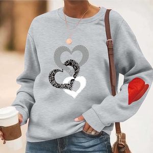 Men's Long Sleeve Crewneck T-Shirt Gray <b>Heart</b> Print Casual Cotton <b>Sweatshirt</b> - Product Image 2