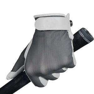 Gant de golf pour homme en cuir Cabretta, paume en cuir gris uni, dos en maille respirante, ajustement extensible, léger, adhérence antidérapante, pour l'extérieur, main gauche - Product Image 4