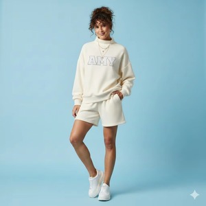 Elegant Womens <b>Mock</b> <b>Neck</b> Knit <b>Top</b> and Shorts Set Solid 100% Cotton Breathable Eco-Friendly Summer Casual Outfit - Product Image 6