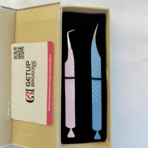 Pince à épiler de précision pour cils, personnalisée, marque privée, bleu/rose, design découpé diamant, pailletée, vente en gros - Product Image 2