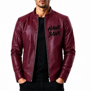 Veste en cuir pour homme, style moderne, coupe ajustée, décontractée, fermeture éclair intégrale, confortable, imprimé lettres sur le devant, style moto, manches longues - Product Image 1