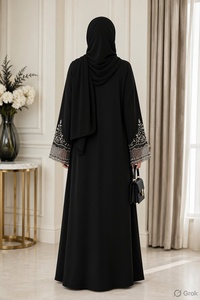 Black Beaded <b>Abaya</b> Long Sleeve Maxi Dress Modest Women Traditional Muslim Robe for Daily <b>Wedding</b> Party Wear - Product Image 3