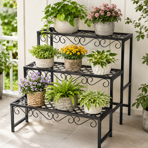 Soporte de Metal Negro de 3 Niveles para Plantas, Estante Decorativo para Macetas, Exhibidor de Jardín para Interiores y Exteriores - Product Image 6