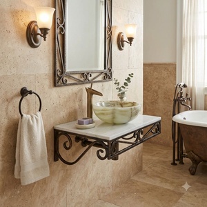 Support de lavabo sur pied en fer forgé néoclassique de luxe, support de lavabo antique en métal pour jardin - Product Image 4
