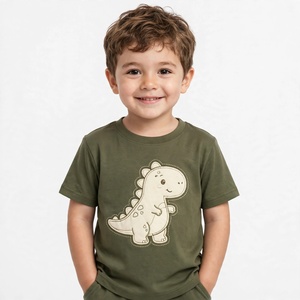 Camiseta de Manga Corta Coral OEM ODM con Aplique de Dibujos Animados y Estampado de Dinosaurio para Niños, Cuello Redondo, Estilo Casual, Tela Jersey - Product Image 4