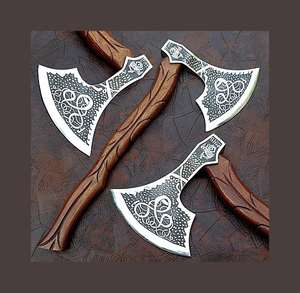 Hache industrielle à lame large en acier à haute teneur en carbone 1095, tête à dos plat de 5 pouces, bord gaufré, manche en bois sculpté à la main, pour camping et activités de plein air - Product Image 4