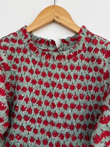 Robe longue en coton à motifs floraux vert et rouge, manches à volants, robe de créateur de boutique, fabricant de vêtements en coton, robe bohème été-printemps - Product Image 2