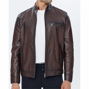 Men's High Street Style Cow Skin Quilted Leather Jacket Autumn Winter Breathable Windproof Eco-Friendly Zipper Fashion Wholesale - Product Image 3