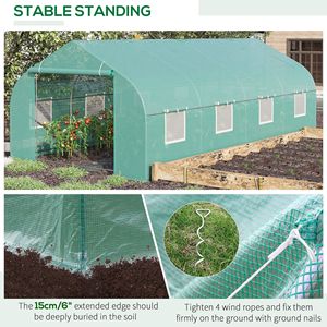 Serra a tunnel da esterno in acciaio resistente 20FT X 10FT X 7FT con finestre avvolgibili, porta con cerniera e copertura in PE per giardino - Product Image 5