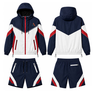 Ensemble coupe-vent durable avec veste zippée respirante et short assorti, tissu léger à séchage rapide pour l'entraînement et la course à pied - Product Image 1