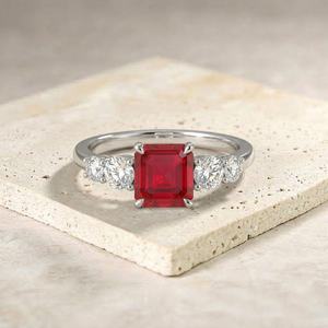 Natural Ruby Engagement <b>Ring</b> 925 Sterling <b>Silver</b> Square Octagon Ruby <b>Ring</b> With Side Stones July Birthstone Gift - Product Image 1