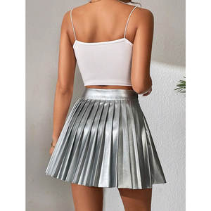 Minifalda Plisada de Cintura Alta de Cuero Sintético Plateado para Mujer 2026, Falda de Fiesta Estilo Skater - Product Image 2