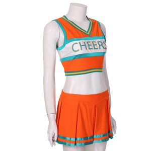 Ensemble uniforme de cheerleading style universitaire haut à manches longues jupe plissée dégradé de couleurs blocs de couleur personnalisés orné de strass - Product Image 1