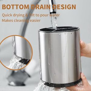 Support de rangement vertical en acier inoxydable pour ustensiles de cuisine, résistant à la rouille, design minimaliste pour baguettes et cuillères - Product Image 2