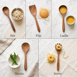 Wooden Utensil Set 4 Pieces Handcrafted Spoon Spatula Natural Wood <b>Kitchen</b> Tools Eco Friendly Hand Wash Only - Product Image 2