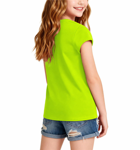 Girls <b>Neon</b> Green Crewneck T-Shirt Cotton Jersey School Uniform <b>Top</b> For Children Kids Tee Shirts <b>Tops</b> - Product Image 2