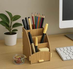 Organizador de Escritorio de Madera para Uso Diario, Organizador de Bolígrafos de Madera de Inspiración Vintage, Hermoso Porta Bolígrafos de Madera, Regalo para Oficina - Product Image 1