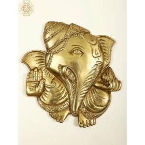 ที่แขวนผนังพระพิฆเนศทองเหลืองขนาด9นิ้วทำด้วยมือของอินเดีย - Product Image 2