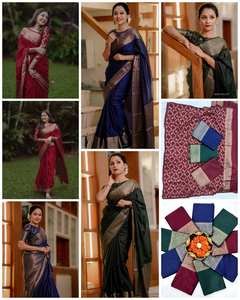 Sari de Seda Banarasi Azul con Borde de Zari Plateado Antiguo, Diseño Tradicional de Verano, para Bodas, Suave, Étnico Indio, para Fiestas, para Mujer - Product Image 6