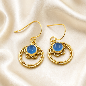 Pendientes colgantes de calcedonia azul natural con forma de loto, plata de ley 925, hechos a mano, estilo bohemio, con gemas, para mujer, joyería para madres. - Product Image 3