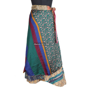 Nuevas faldas largas de seda tipo sari para fiesta, reversibles, mágicas, de 38 pulgadas, estilo halter, hechas a mano en India para niñas - Product Image 4