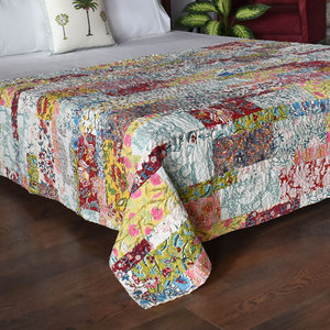 Natural Cotton Kantha Twin Quilt <b>Throw</b> 150x220 cm Hand Block Printed Hand Embroidered Indian Handmade Bedspread Home Bedding Set - Product Image 3