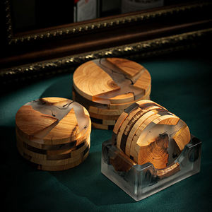 Posavasos de madera de ciprés Gloway Tea Pallet Cliff, con aislamiento térmico de resina epoxi, para café. - Product Image 3