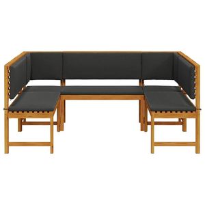 Juego de banco de jardín de madera maciza de acacia marrón de 5 piezas - Product Image 6