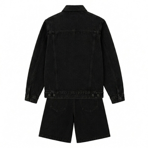 Custom <b>Men's</b> Slim Fit Spring Woven Solid Denim <b>Jacket</b> Pants Sets Breathable Hooded High Quality Streetwear 100% Cotton Outerwear - Product Image 3