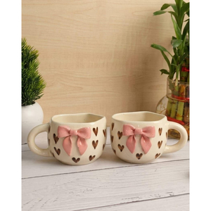 Vente en gros de tasses à café en céramique mignonnes avec nœud rose 3D, esthétique coquette, cœur en relief, ensemble de tasses à thé pour la Saint-Valentin, cadeau pour couple - Product Image 1