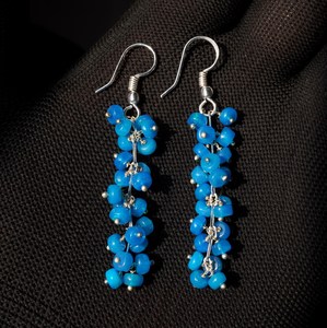 HAYAAT GEMS Boucles d'oreilles pendantes ethniques en argent 925 plaqué or avec perles d'opale bleue naturelle d'Éthiopie et cabochon en forme de boule - Product Image 6