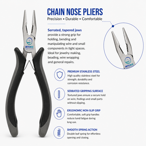 Ensemble de pinces professionnelles pour la fabrication de bijoux, en acier inoxydable, outils de précision, pinces à bec rond, pinces à bec plat, pinces à bec chaîne, coupe-fils latéral - Product Image 4