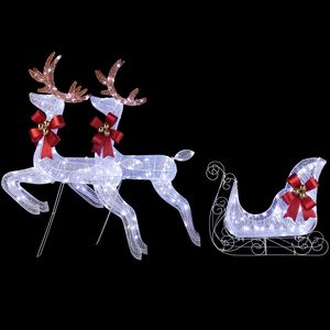 Set di 2 Renne con Slitta e 3 Decorazioni Luminose, Resistenti alle Intemperie, 270 LED Bianchi, Decorazioni Natalizie da Esterno - Product Image 4