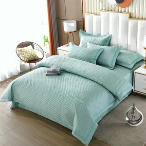 Quilted <b>Hypoallergenic</b> Breathable <b>Bedding</b> Set Teal Color Polyester Filling Machine Wash Four Seasons Use 75D/36F - Product Image 3