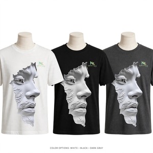 Camiseta Gráfica Personalizada con Escultura Facial de Mármol Agrietado en 3D para Hombre, Camiseta Artística de Cuello Redondo con Logotipo Bordado, Venta al Por Mayor OEM - Product Image 1