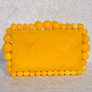 Luxury Yellow Resin Clutch Bag <b>Handmade</b> Beaded Frame Evening Party Handbag Designer Womens Fashion Statement Purse - Product Image 1