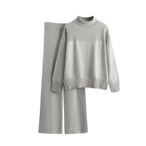 Women's Size Knitted <b>Sweater</b> <b>Set</b> Regular Fit Full Length Solid Color Winter Style Anti-Pilling Breathable Spandex/Cotton Crew - Product Image 6