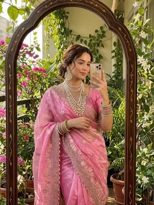 Nuevo Sari de Seda Modal y Organza de Diseñador, Elegante para Bodas, Diwali, Playa, para Adultos, Venta en Línea, Ropa de Fiesta para Mujeres - Product Image 2
