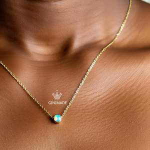 Delicado Colgante de Piedra natal de octubre, joyería de oro minimalista, collar de ópalo pequeño, collares colgantes finos para regalo de cumpleaños de dama de honor - Product Image 5