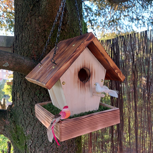 Wooden Hanging <b>Bird</b> Feeder House with Planter Tray for Garden Backyard Outdoor Wild <b>Birds</b> Natural Finish Traditional Style - Product Image 3