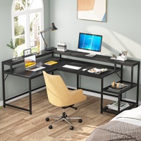 Bureau d'ordinateur d'angle long réversible en forme de L multifonctionnel pour la maison, le bureau, le bureau de direction avec des étagères plates