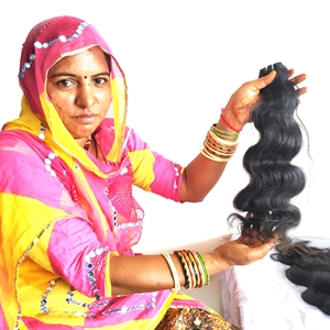 ผมแท้แบบอินเดีย 100% ไม่ผ่านการแปรรูป แบบลอนหลวมๆ สีดำ แบบ Remy  ถักด้วยเครื่องจักรแบบ Double Weft  เหมาะสำหรับต่อผม - Product Image 1