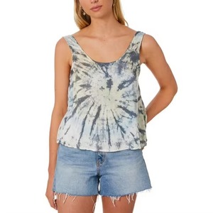 Women <b>Grey</b> White Spiral Tie Dye Crop Tank <b>Top</b> Scoop Neck Loose Flowy Casual Summer Beach <b>Vest</b> <b>Top</b> - Product Image 5