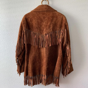 Custom Western style jacket Turn Down Collar Rivet Decor <b>Ladies</b> Fringe Tassel <b>Coat</b> Real Sheepskin Women <b>Suede</b> Leather Jacket - Product Image 2